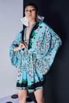 Shop Limerick By Abirr N' Nanki Blue Crepe V Neck Printed Kaftan Dress at Aza Fashions Shop_Limerick By Abirr N' Nanki_Blue Crepe V Neck Printed Kaftan Dress_at_Aza_Fashions
