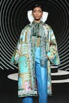 Buy_Limerick by Abirr N' Nanki_Blue Lapel Printed Long Jacket _at_Aza_Fashions