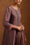 Buy_Priti Prashant_Brown Silk Organza, Handwoven Silk, Mashru Round Kurta Set _Online_at_Aza_Fashions