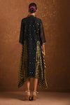 Shop_Priti Prashant_Black Handwoven Tissue Stripes Shirt Collar Asymmetric Chanderi Dress  _at_Aza_Fashions