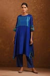 Buy_Priti Prashant_Blue Handwoven Silk Round Kurta And Pant Set _at_Aza_Fashions