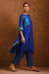 Priti Prashant_Blue Handwoven Silk Round Kurta And Pant Set _Online_at_Aza_Fashions