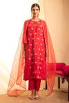Buy_Priti Prashant_Red Organza, Handwoven Silk Round Kurta Set _at_Aza_Fashions