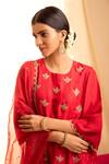 Priti Prashant_Red Organza, Handwoven Silk Round Kurta Set _Online_at_Aza_Fashions