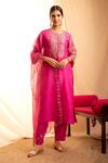 Buy_Priti Prashant_Pink Handwoven Silk Round Kurta Set  _at_Aza_Fashions