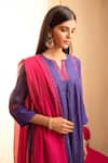 Priti Prashant Purple Handwoven Tissue Stripes, Mashru Notched Gathered Kurta Set Online at Aza Fashions Priti Prashant_Purple Handwoven Tissue Stripes, Mashru Notched Gathered Kurta Set _Online_at_Aza_Fashions