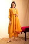 Priti Prashant Orange Handwoven Tissue Stripes, Chanderi Silk Flared Kurta And Pant Set Online at Aza Fashions Priti Prashant_Orange Handwoven Tissue Stripes, Chanderi Silk Flared Kurta And Pant Set _Online_at_Aza_Fashions