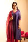 Buy Priti Prashant Purple Handwoven Tissue Stripes, Chanderi V Neck Anarkali And Pant Set at Aza Fashions Buy_Priti Prashant_Purple Handwoven Tissue Stripes, Chanderi V Neck Anarkali And Pant Set _at_Aza_Fashions
