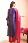 Shop Priti Prashant Purple Handwoven Tissue Stripes, Chanderi V Neck Anarkali And Pant Set at Aza Fashions Shop_Priti Prashant_Purple Handwoven Tissue Stripes, Chanderi V Neck Anarkali And Pant Set _at_Aza_Fashions