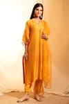 Buy Priti Prashant Orange Organza, Handwoven Tissue Stripes, Chanderi V Asymmetric Kurta Set at Aza Fashions Buy_Priti Prashant_Orange Organza, Handwoven Tissue Stripes, Chanderi V Asymmetric Kurta Set _at_Aza_Fashions