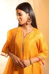 Shop Priti Prashant Orange Organza, Handwoven Tissue Stripes, Chanderi V Asymmetric Kurta Set at Aza Fashions Shop_Priti Prashant_Orange Organza, Handwoven Tissue Stripes, Chanderi V Asymmetric Kurta Set _at_Aza_Fashions