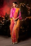 Buy_Priti Prashant_Orange Handwoven Sheer Silk Round Saree  _at_Aza_Fashions