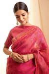 Shop_Priti Prashant_Red Handwoven Sheer Silk Straight Saree _at_Aza_Fashions