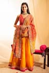 Buy_Priti Prashant_Orange Silk Organza V Neck Lehenga Set _at_Aza_Fashions