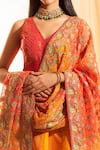 Shop_Priti Prashant_Orange Silk Organza V Neck Lehenga Set _at_Aza_Fashions