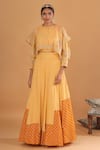 Buy_Ek Soot_Yellow Crepe Round Embroidered Cape And Lehenga Set _at_Aza_Fashions