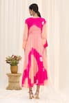 Shop_Samyukta Singhania_Pink Nylon Chiffon V Neck Shibori Midi Dress For Women_at_Aza_Fashions