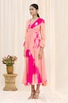 Buy_Samyukta Singhania_Pink Nylon Chiffon V Neck Shibori Midi Dress For Women_Online_at_Aza_Fashions