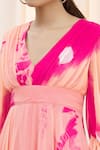 Samyukta Singhania_Pink Nylon Chiffon V Neck Shibori Midi Dress For Women_at_Aza_Fashions