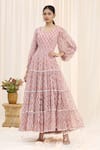 Buy_Samyukta Singhania_Pink Chiffon Sweetheart Neck Printed Maxi Dress _at_Aza_Fashions