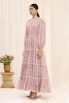 Samyukta Singhania_Pink Chiffon Sweetheart Neck Printed Maxi Dress _Online_at_Aza_Fashions