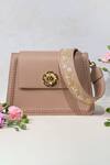 Buy_The Leather Garden_Beige Embroidered Geranium Flap Sling Bag _at_Aza_Fashions