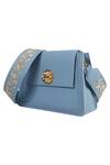 The Leather Garden_Blue Embroidered Powder Flap Sling Bag _Online_at_Aza_Fashions