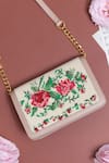 Buy_The Leather Garden_Beige Embroidery Diya Floral Flap Bag With Sling _at_Aza_Fashions