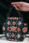 Buy_The Leather Garden_Black Embroidery Esra Velvet Bag _at_Aza_Fashions