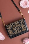 Buy_The Leather Garden_Black Embroidery Gayatri Floral Flap Bag With Sling _at_Aza_Fashions