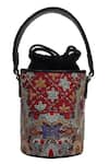 The Leather Garden_Multi Color Embroidered Razia Bucket Bag With Sling _Online_at_Aza_Fashions