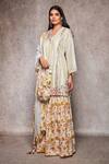Buy_Ajiesh Oberoi_White Chanderi, Kota Doria, Mulmul V Neck Embroidered Kurta And Gharara Set_at_Aza_Fashions