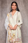 Shop_Ajiesh Oberoi_White Chanderi, Kota Doria, Mulmul V Neck Embroidered Kurta And Gharara Set_at_Aza_Fashions