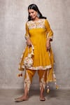 Buy_Ajiesh Oberoi_Yellow Mulmul Round Embroidered Kurta And Dhoti Pant Set _at_Aza_Fashions