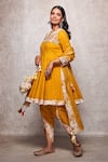 Ajiesh Oberoi_Yellow Mulmul Round Embroidered Kurta And Dhoti Pant Set _Online_at_Aza_Fashions