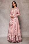 Buy_Ajiesh Oberoi_Pink Cotton, Chanderi, Kota Doria Round Embroidered Anarkali Set_at_Aza_Fashions