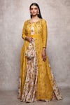 Buy_Ajiesh Oberoi_Yellow Kota Doria Round Embroidered Gown With Jacket  _at_Aza_Fashions