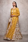 Shop_Ajiesh Oberoi_Yellow Kota Doria Round Embroidered Gown With Jacket  _at_Aza_Fashions