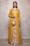 Ajiesh Oberoi_Yellow Kota Doria Round Embroidered Gown With Jacket  _Online_at_Aza_Fashions