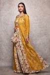 Buy_Ajiesh Oberoi_Yellow Kota Doria Round Embroidered Gown With Jacket  _Online_at_Aza_Fashions