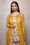 Shop_Ajiesh Oberoi_Yellow Kota Doria Round Embroidered Gown With Jacket  _Online_at_Aza_Fashions