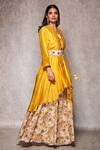 Shop_Ajiesh Oberoi_Yellow Chanderi, Mulmul Open Embroidered Jacket And Gharara Set_at_Aza_Fashions