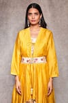 Ajiesh Oberoi_Yellow Chanderi, Mulmul Open Embroidered Jacket And Gharara Set_Online_at_Aza_Fashions
