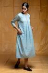 Arte-Alter_Blue Handloom Cotton Jamdani Dress_Online_at_Aza_Fashions