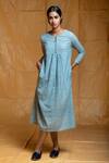 Buy_Arte-Alter_Blue Handloom Cotton Jamdani Dress_at_Aza_Fashions