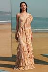 Buy_Arpita Mehta_Beige Ruffle Pre-draped Saree With Blouse _at_Aza_Fashions