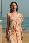 Arpita Mehta_Beige Ruffle Pre-draped Saree With Blouse _Online_at_Aza_Fashions