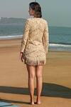 Shop_Arpita Mehta_Beige Suede Embroidered Fringe Jacket Dress_at_Aza_Fashions
