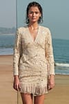 Buy_Arpita Mehta_Beige Embroidered Fringe Jacket Dress _at_Aza_Fashions