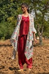 Buy_Rang Swati Vijaivargie_Grey Silk Chanderi Round Printed Jacket And Draped Pant Set _Online_at_Aza_Fashions